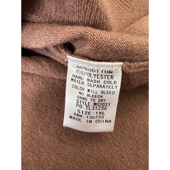 Umgee Plus Brown Long Sleeve Sweater with Criss Cross Detail Women's 1XL - Picture 5 of 8